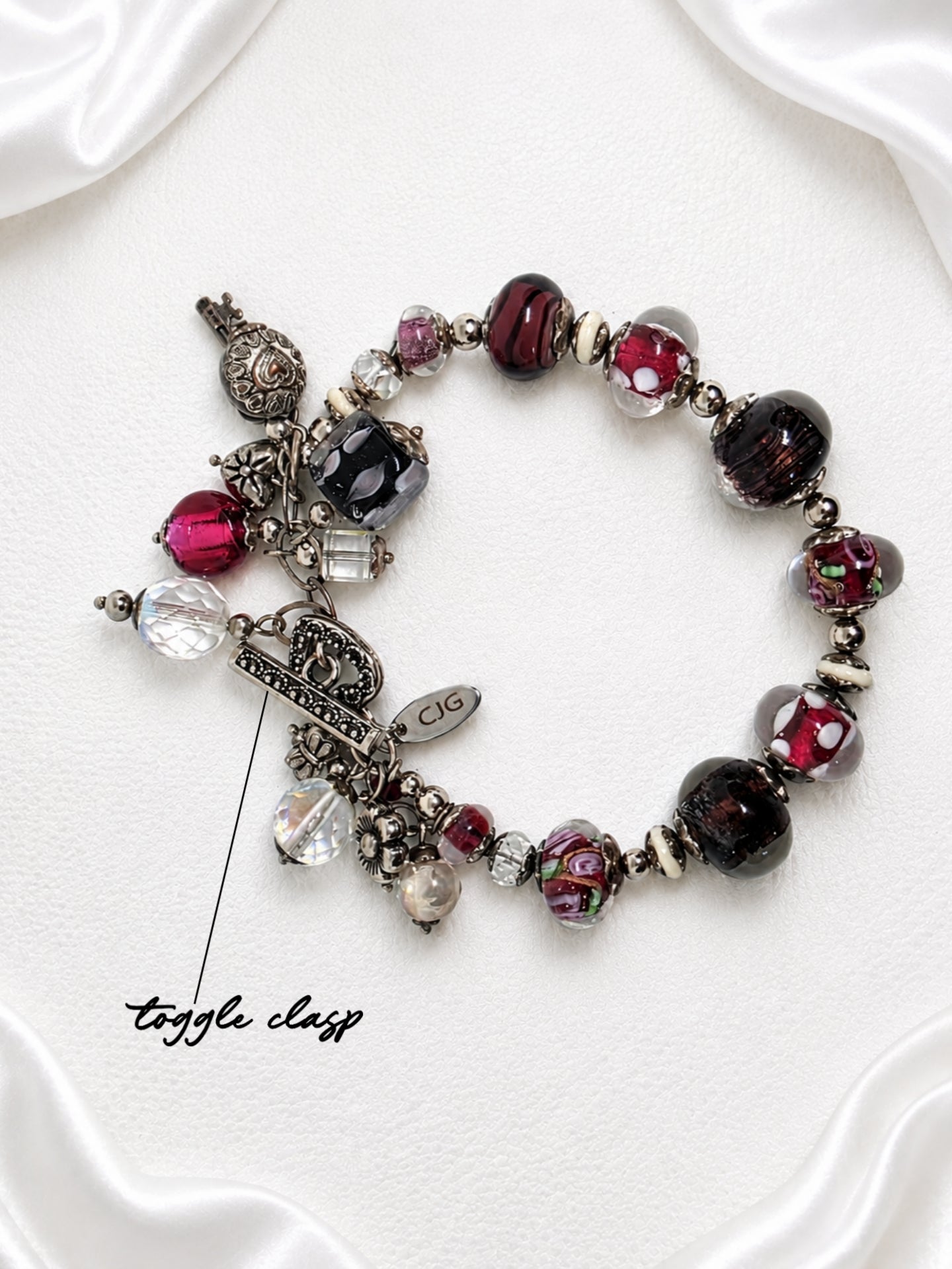 Cranberry Pandora Glass Charm Bracelet