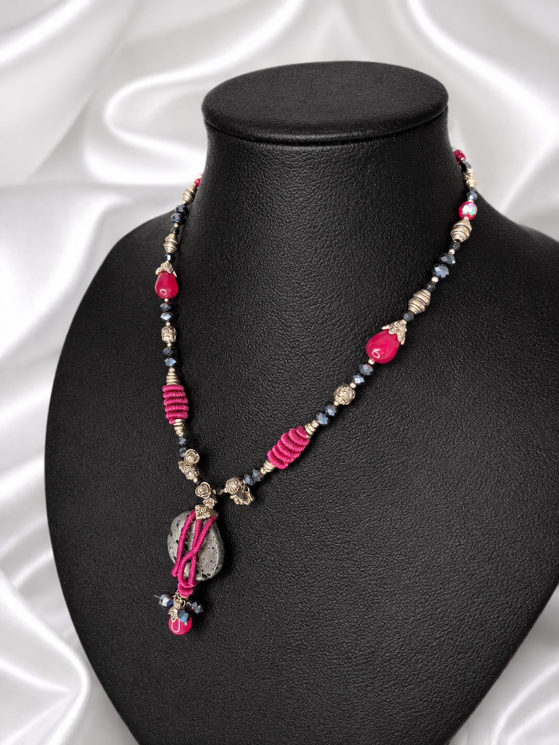 Wine Red Wire Wrap & Lava Rock Necklace