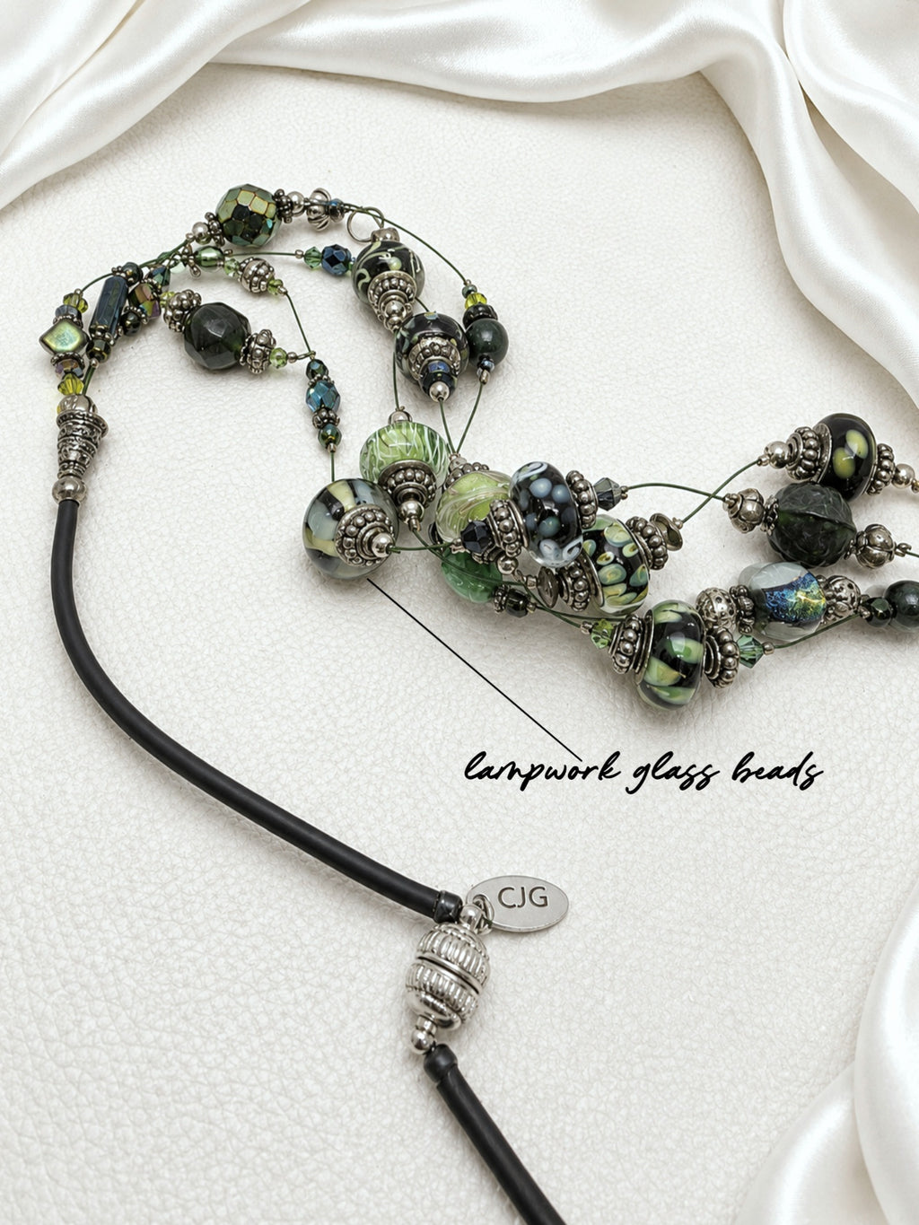 Emerald Floating Lampwork Glass Necklace