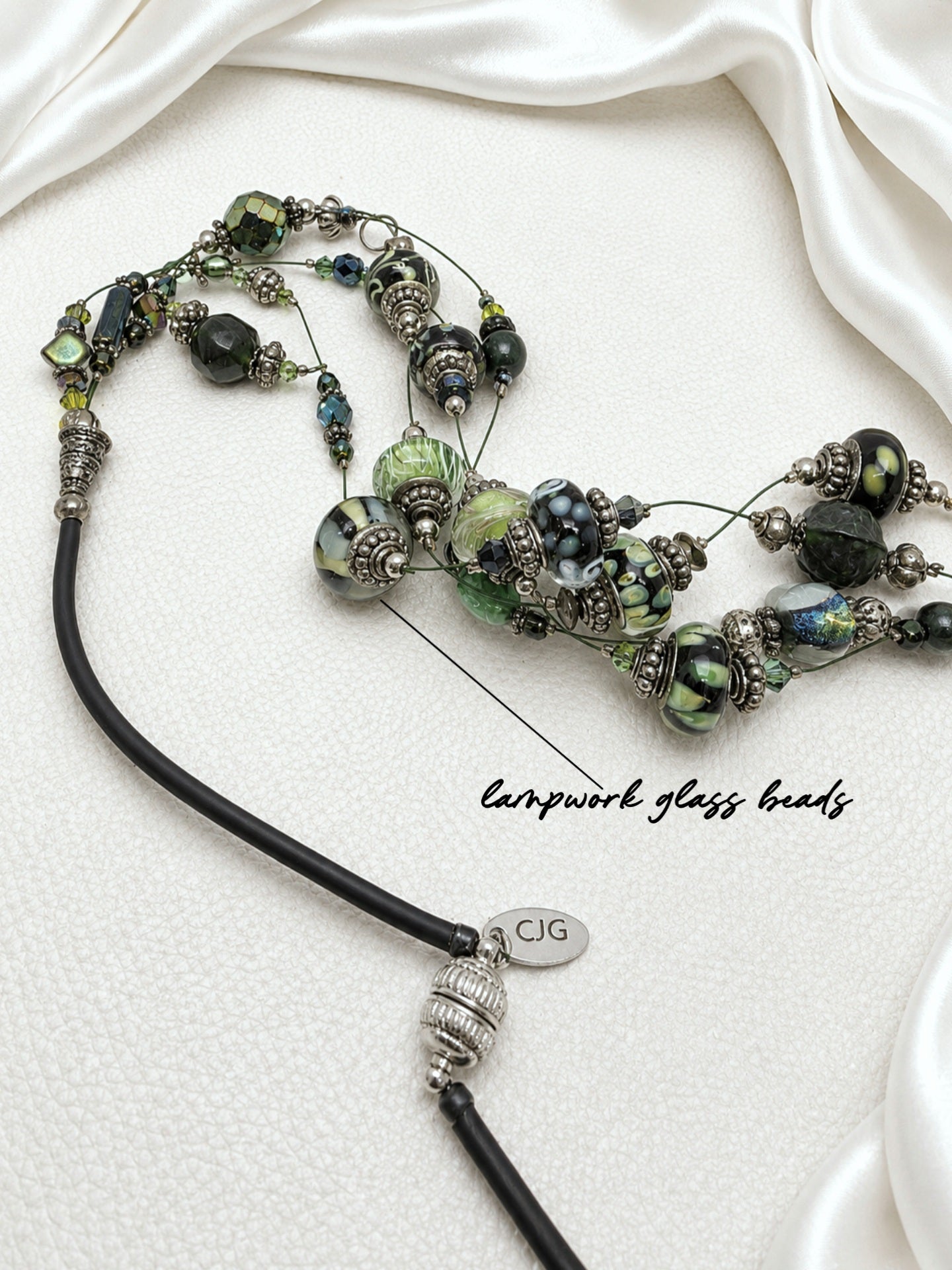 Emerald Floating Lampwork Glass Necklace