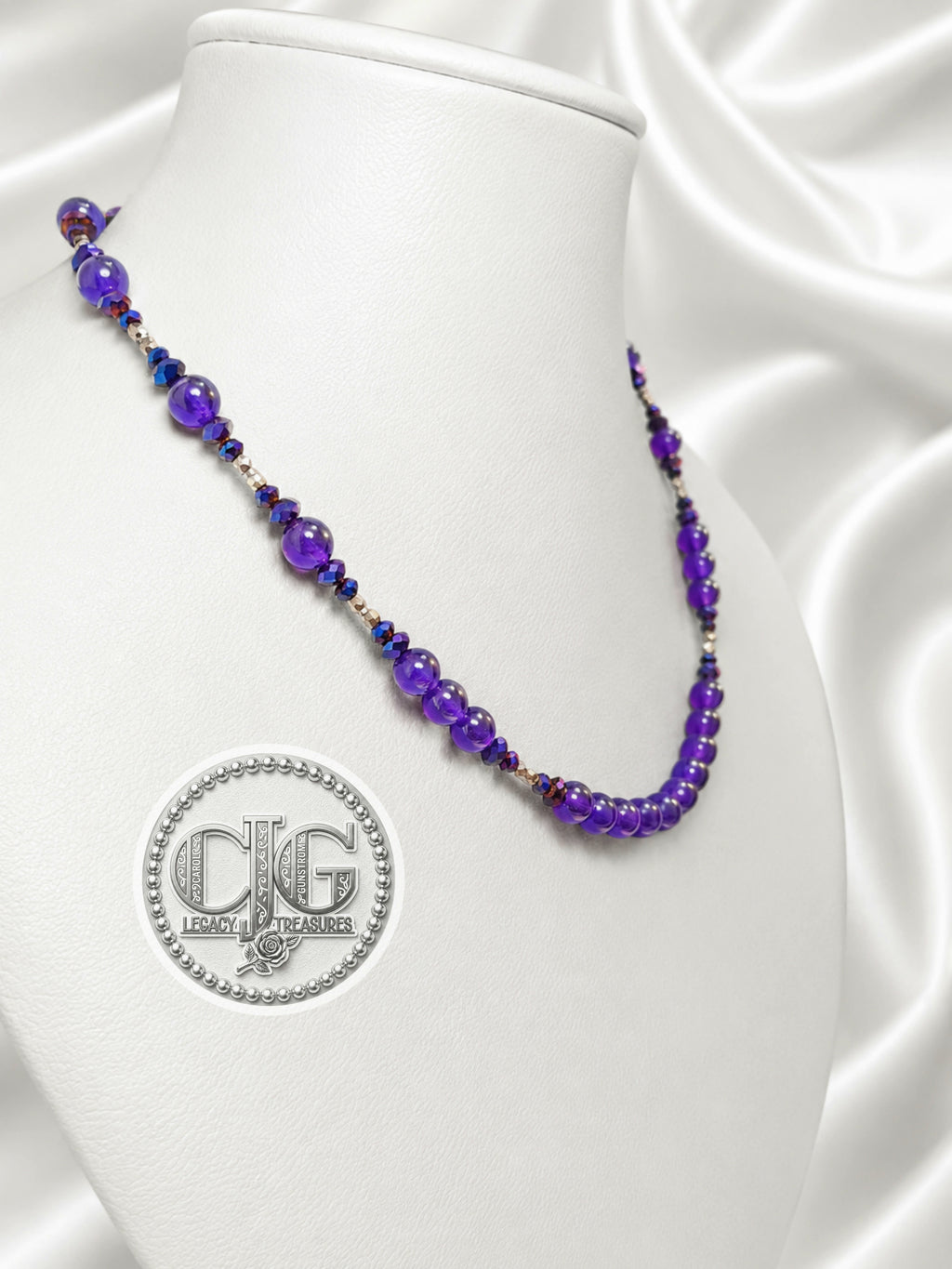 Amethyst & Iridescent Beaded Necklace