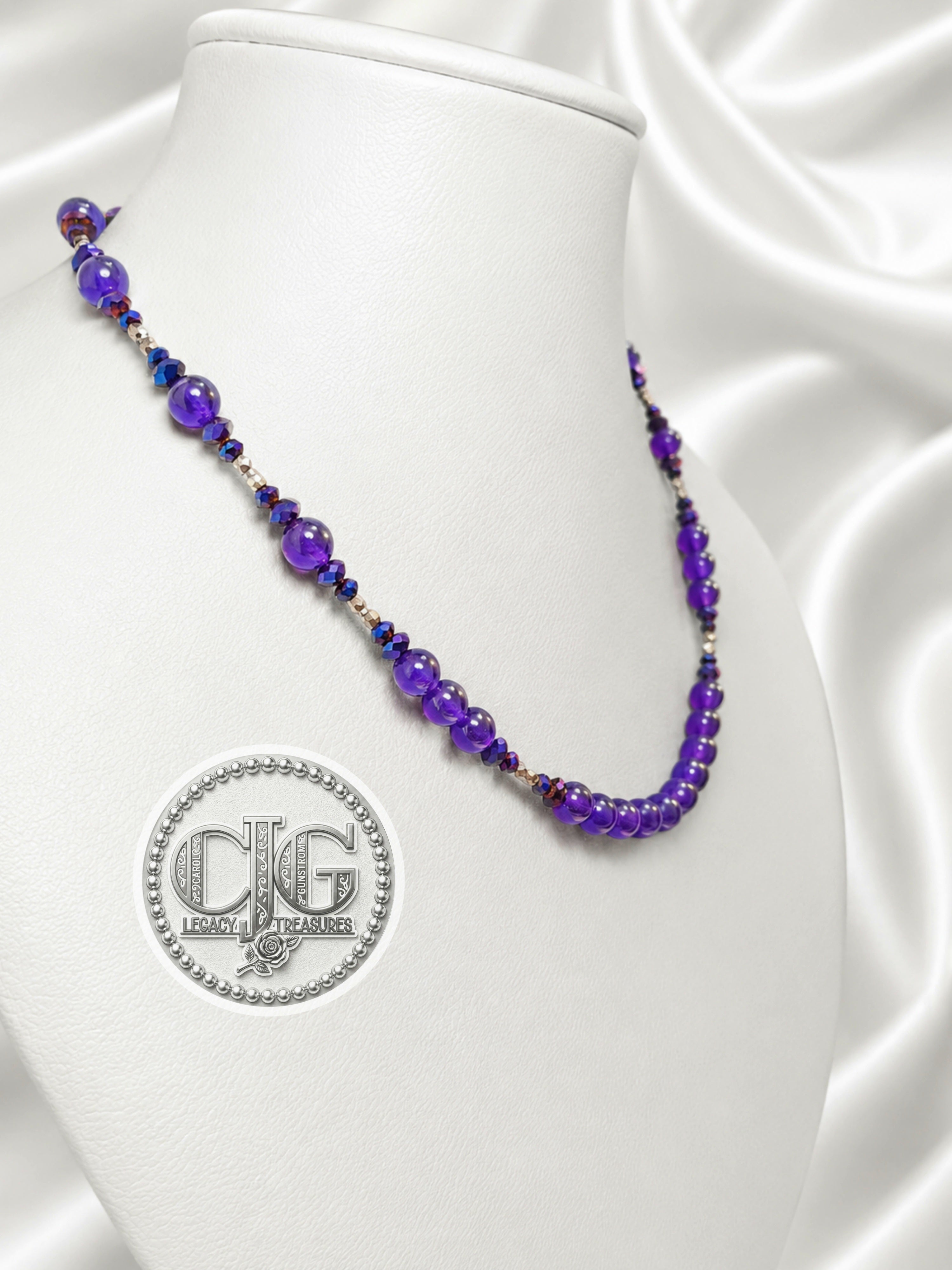 Amethyst & Iridescent Beaded Necklace