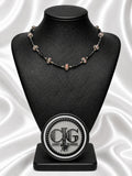 Black-Pink Crystal & Floral Necklace