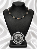 Black-Pink Crystal & Floral Necklace