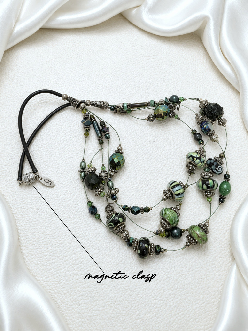 Emerald Floating Lampwork Glass Necklace