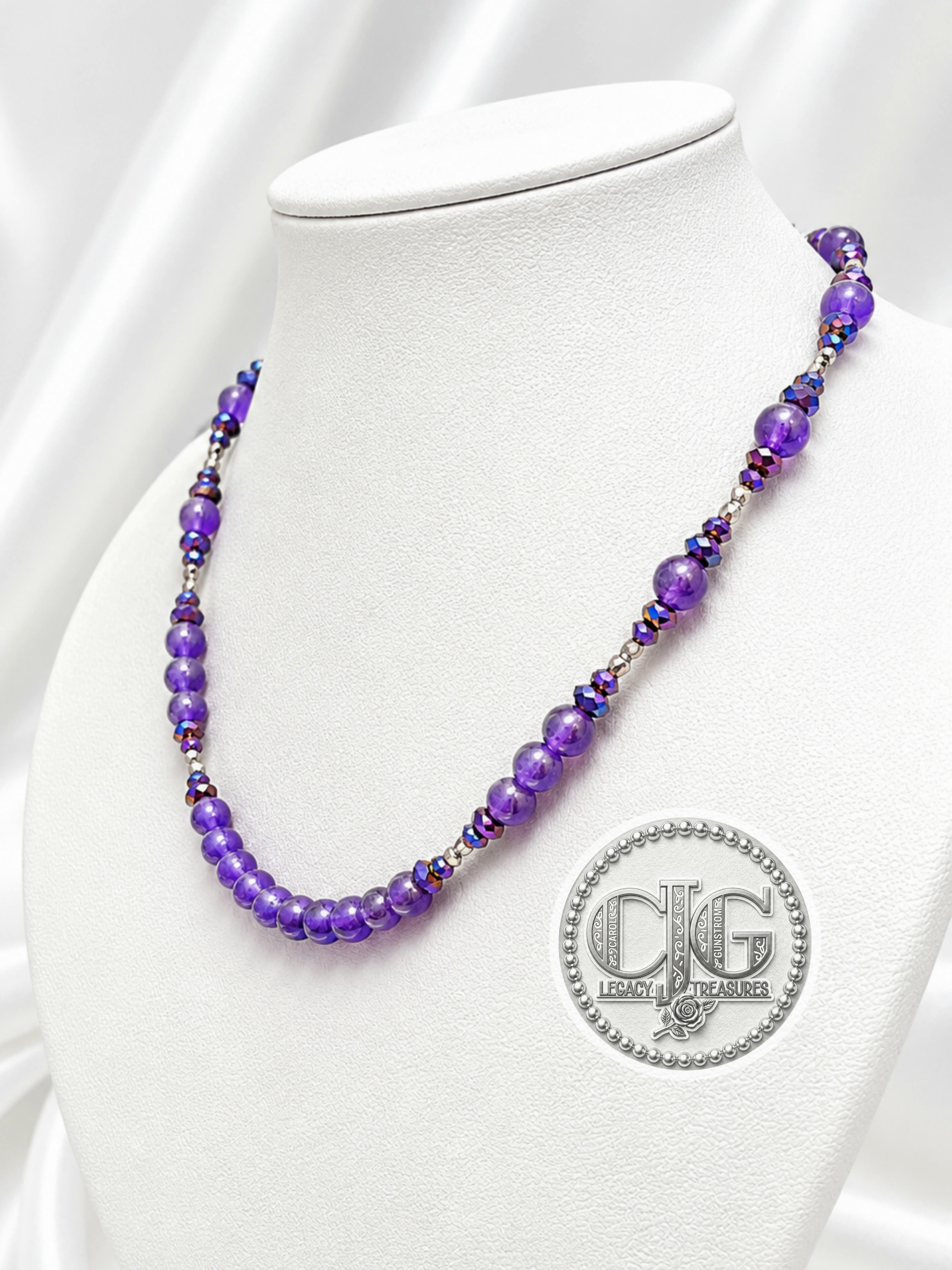 Amethyst & Iridescent Beaded Necklace