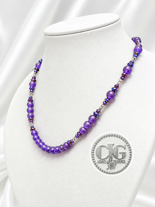 Amethyst & Iridescent Beaded Necklace