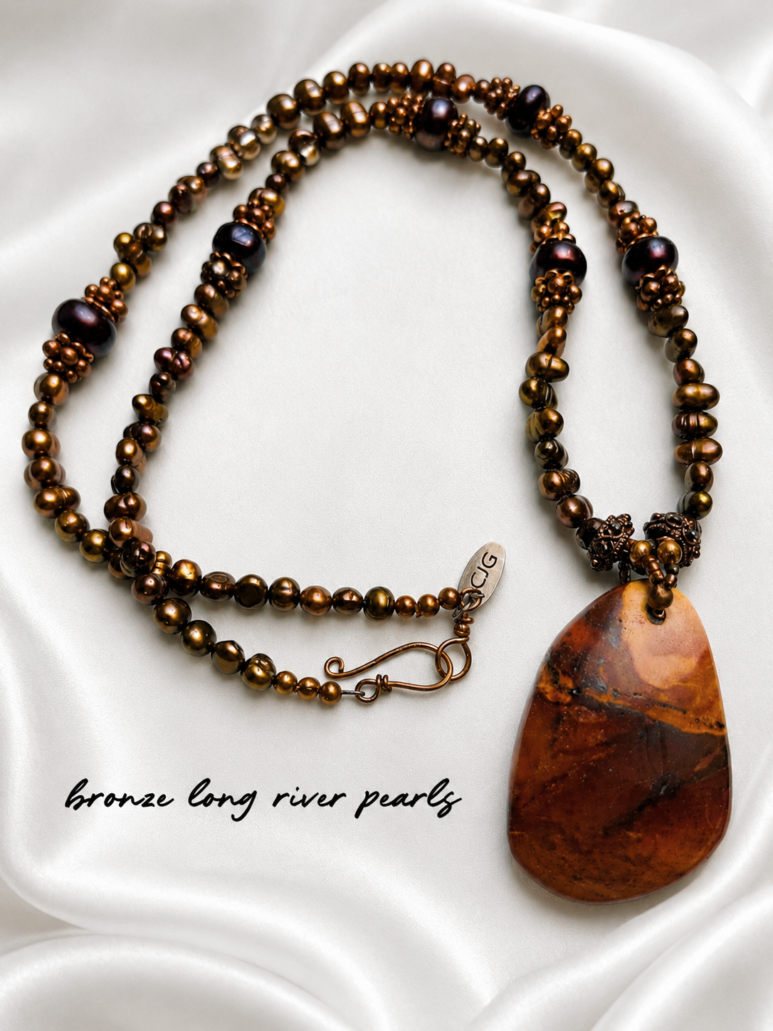 Bronze River Pearl & Red Jasper Necklace
