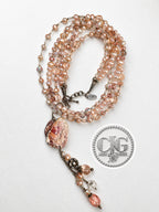 Coral Multi-Strand Pearl & Crystal Seashell Pendant Necklace