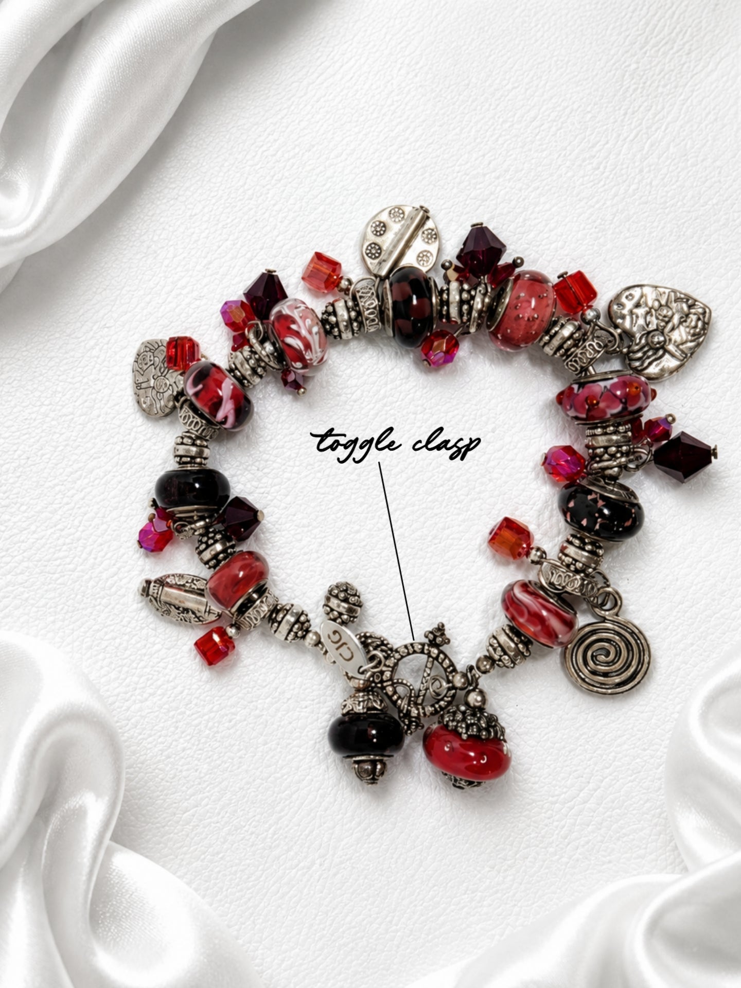 Crimson Trollbead & Crystal Charm Bracelet