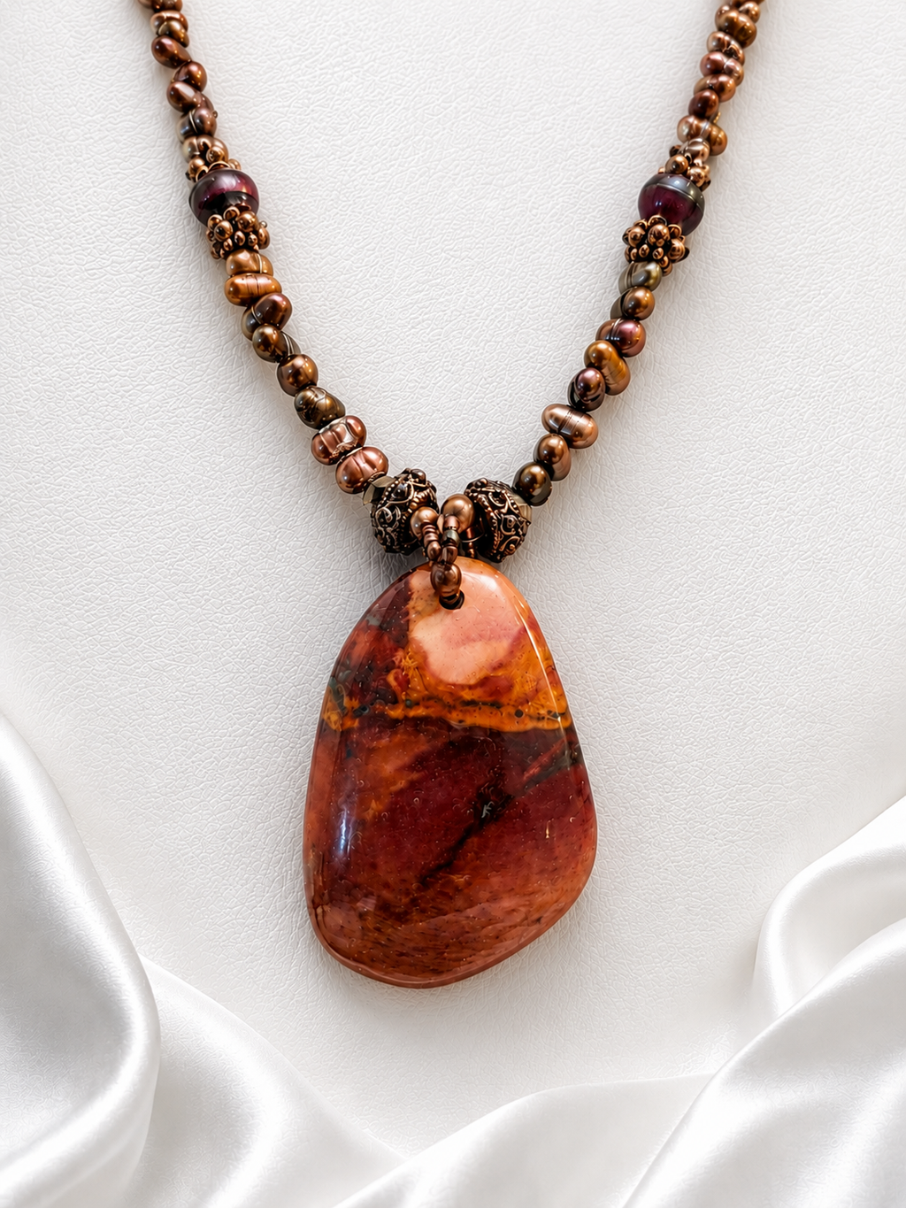 Bronze River Pearl & Red Jasper Necklace