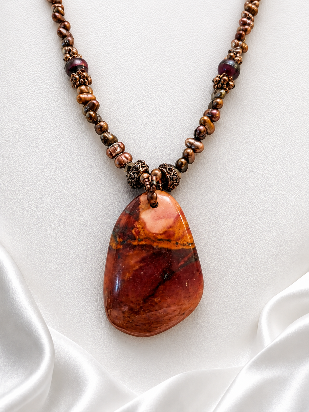 Bronze River Pearl & Red Jasper Necklace