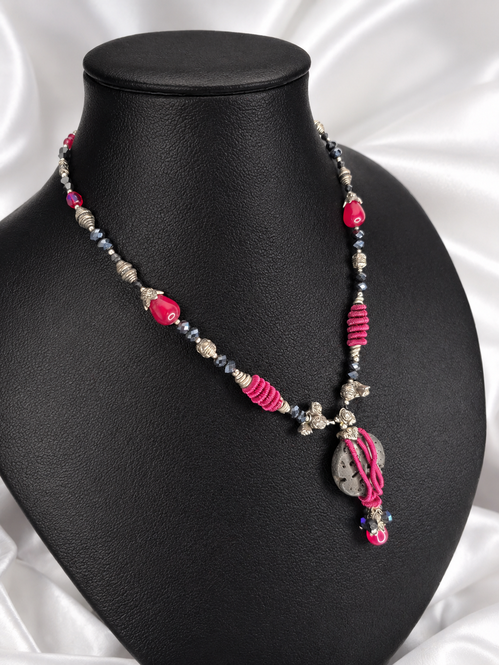 Wine Red Wire Wrap & Lava Rock Necklace