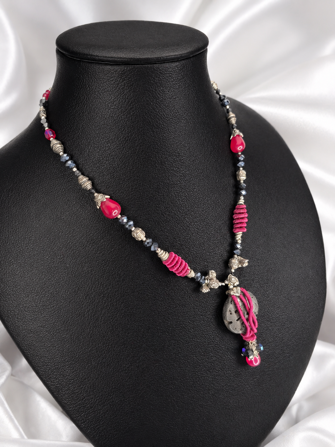 Wine Red Wire Wrap & Lava Rock Necklace