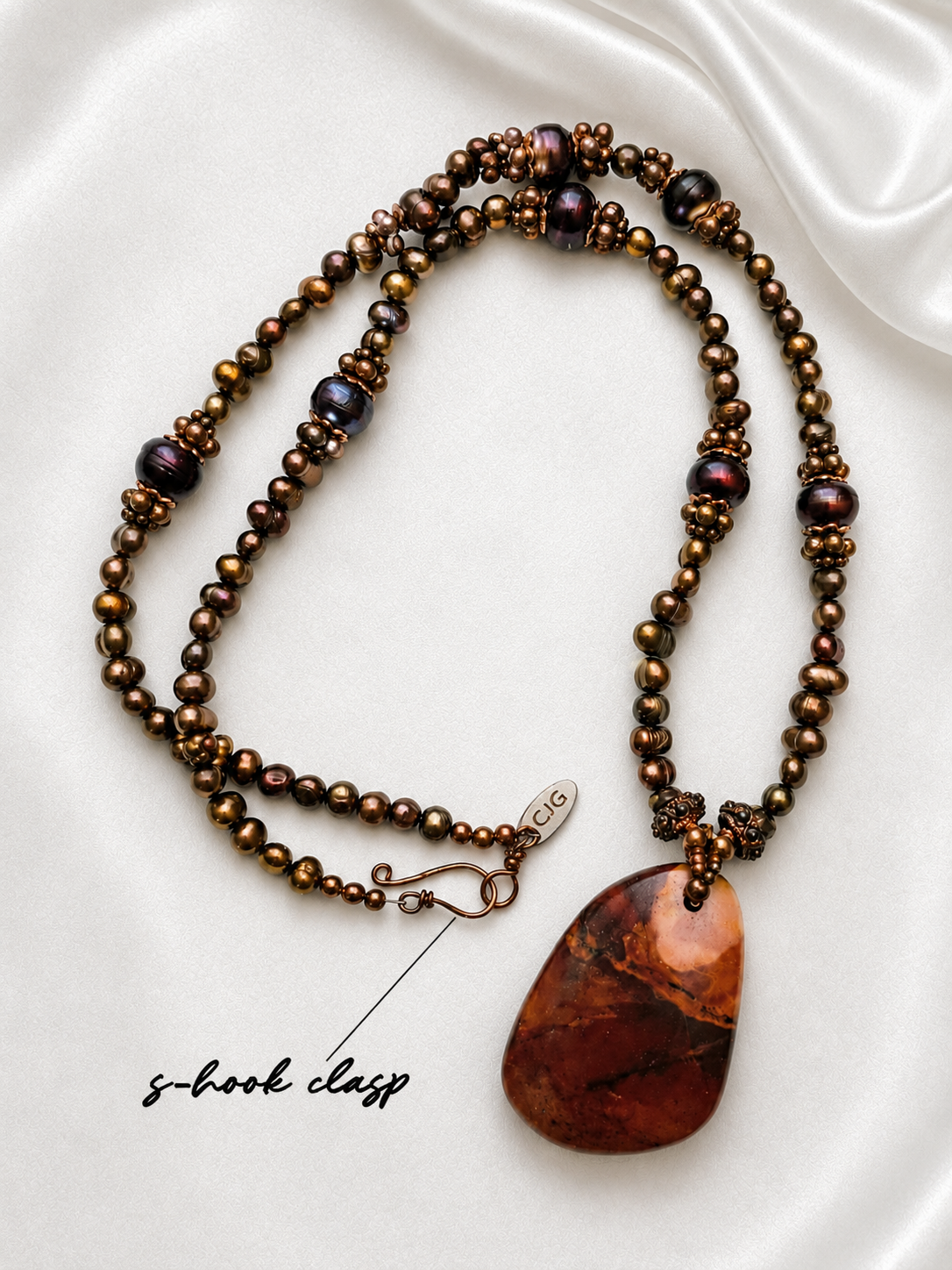 Bronze River Pearl & Red Jasper Necklace