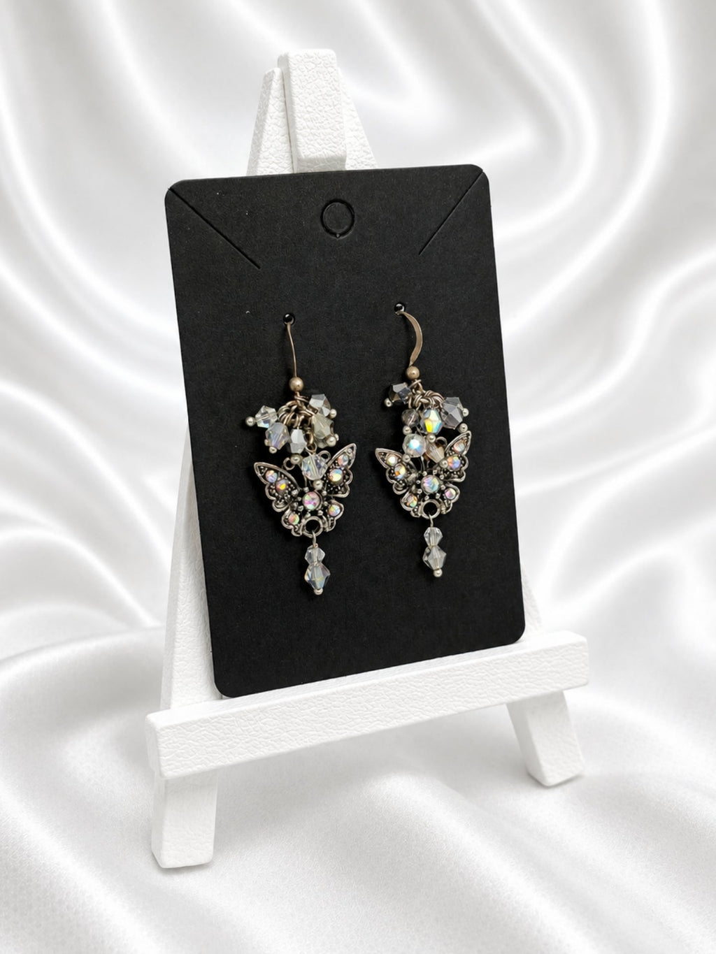 Iridescent Butterfly Crystal Cluster Earrings