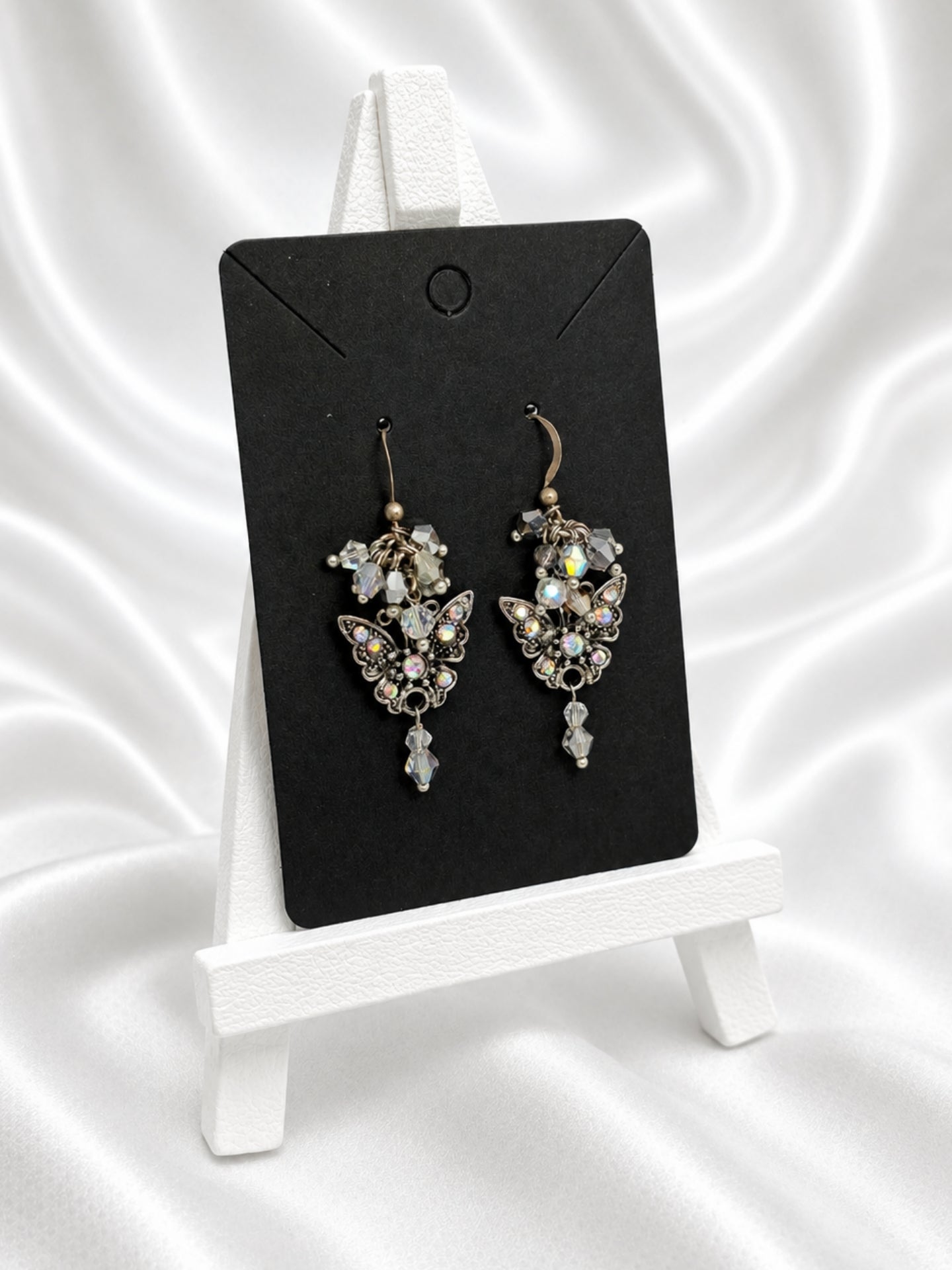 Iridescent Butterfly Crystal Cluster Earrings