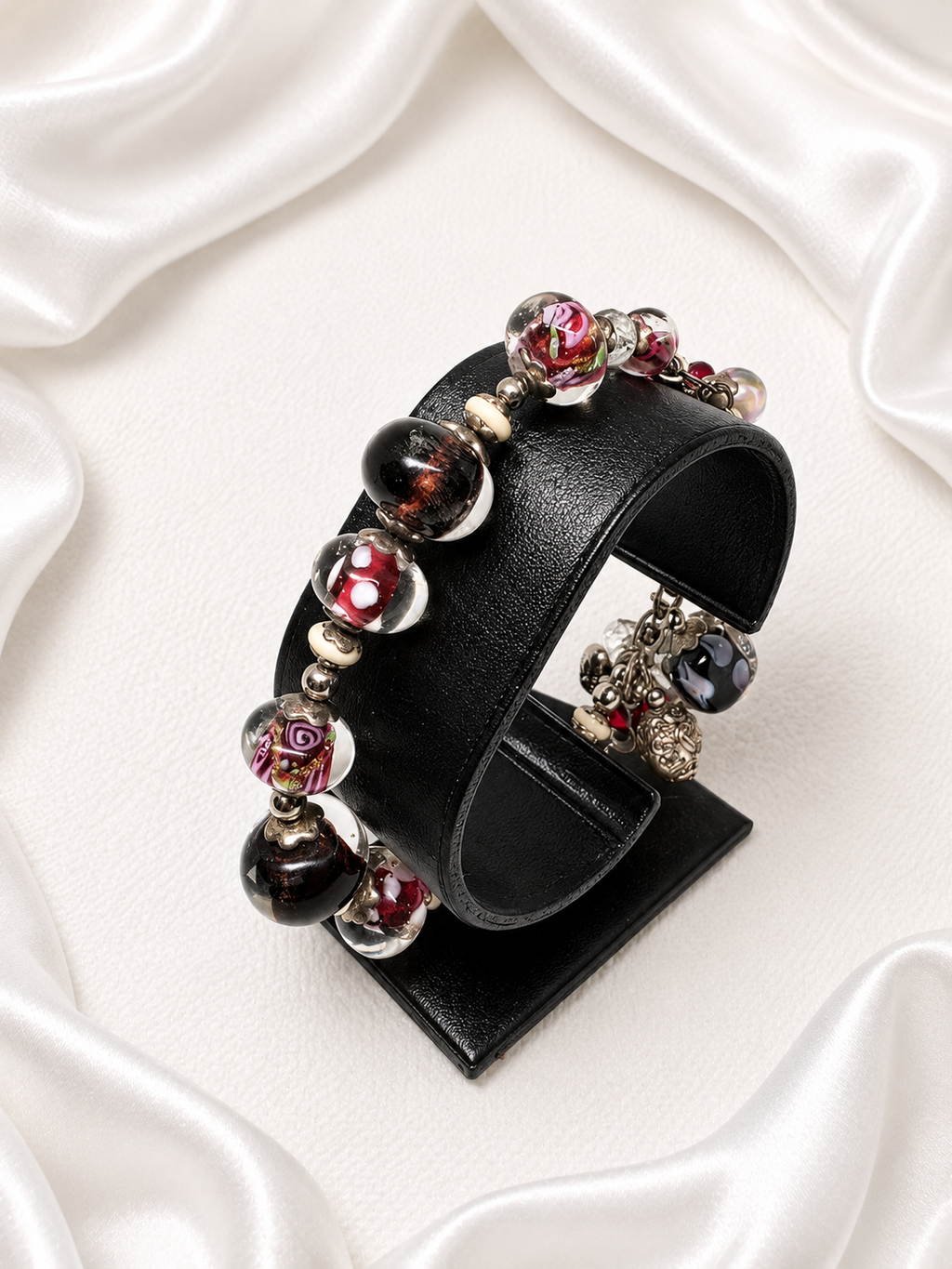 Cranberry Pandora Glass Charm Bracelet