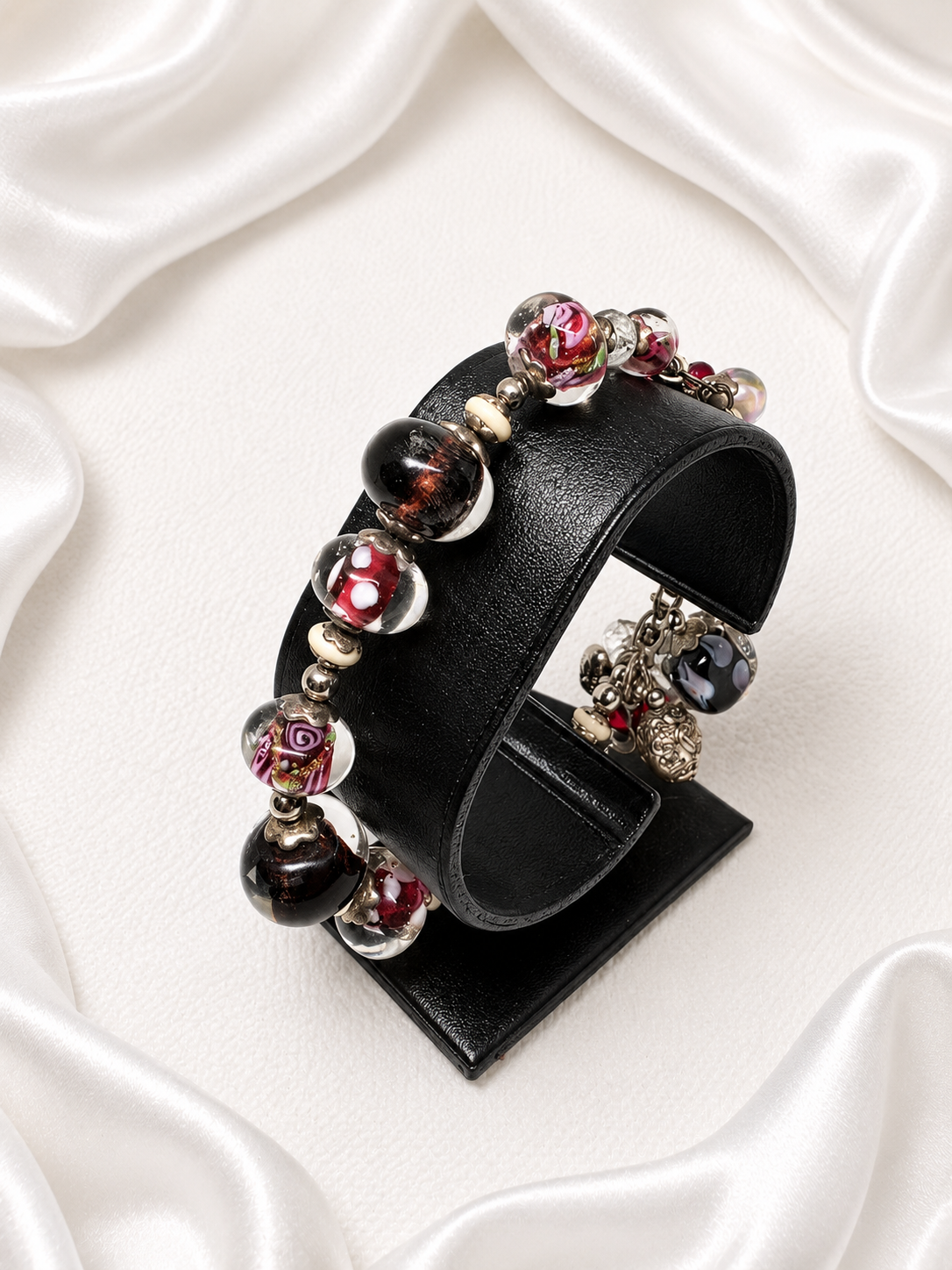 Cranberry Pandora Glass Charm Bracelet
