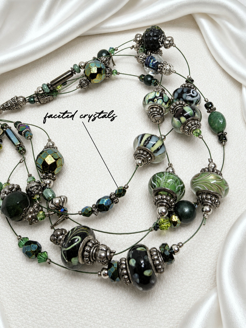 Emerald Floating Lampwork Glass Necklace