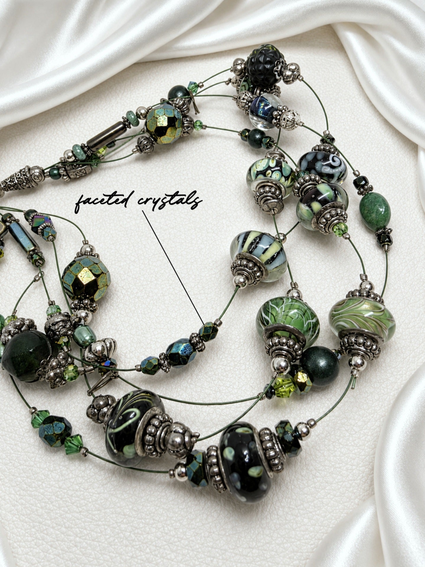 Emerald Floating Lampwork Glass Necklace