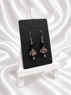 Black-Pink Crystal & Floral Earrings