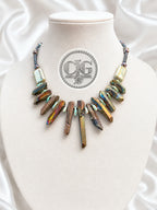 Iridescent Spiked Aura Quartz & Beaded Necklace
