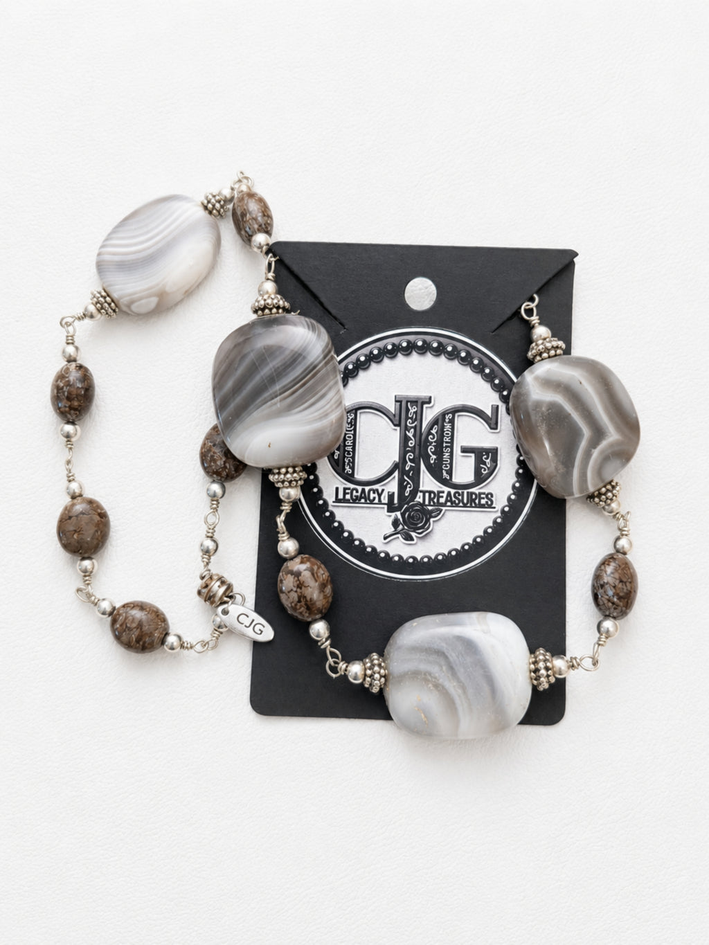 Grey & Brown Lace Agate Necklace