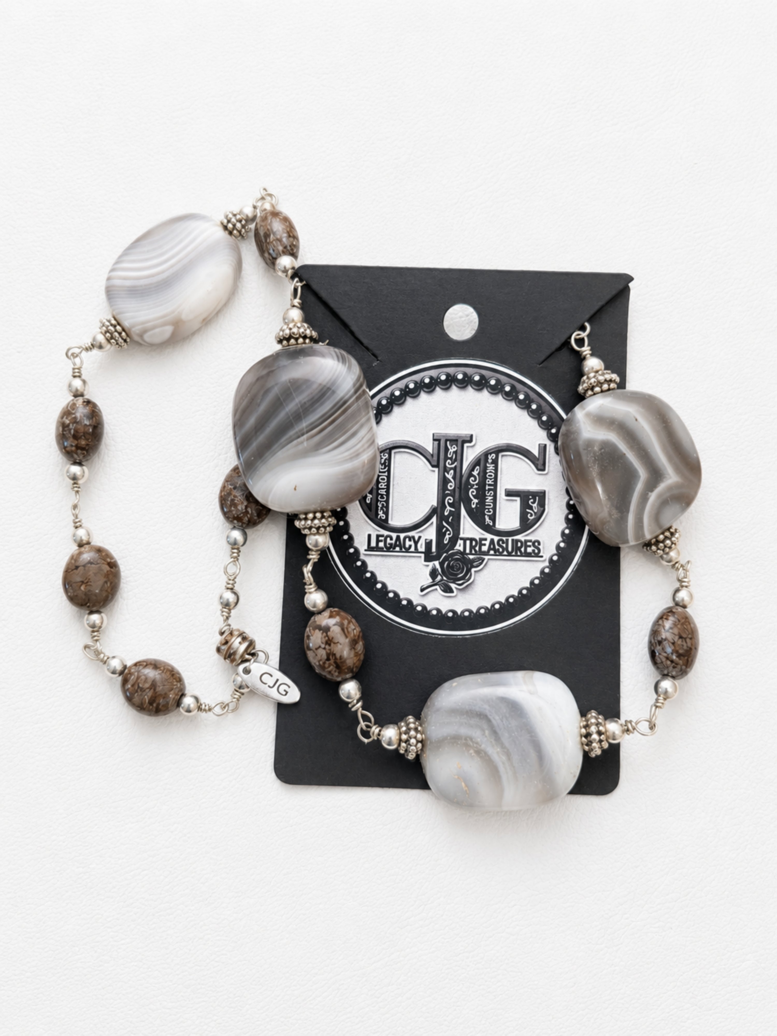 Grey & Brown Lace Agate Necklace