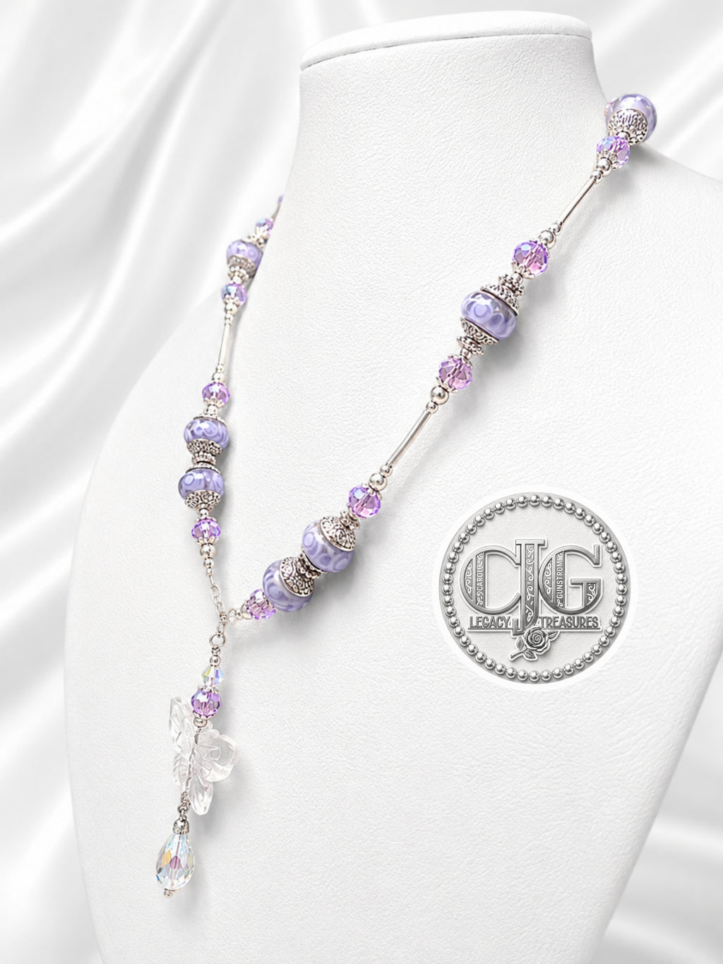 Lavender Y-Drop Pandora Beaded Butterfly Necklace
