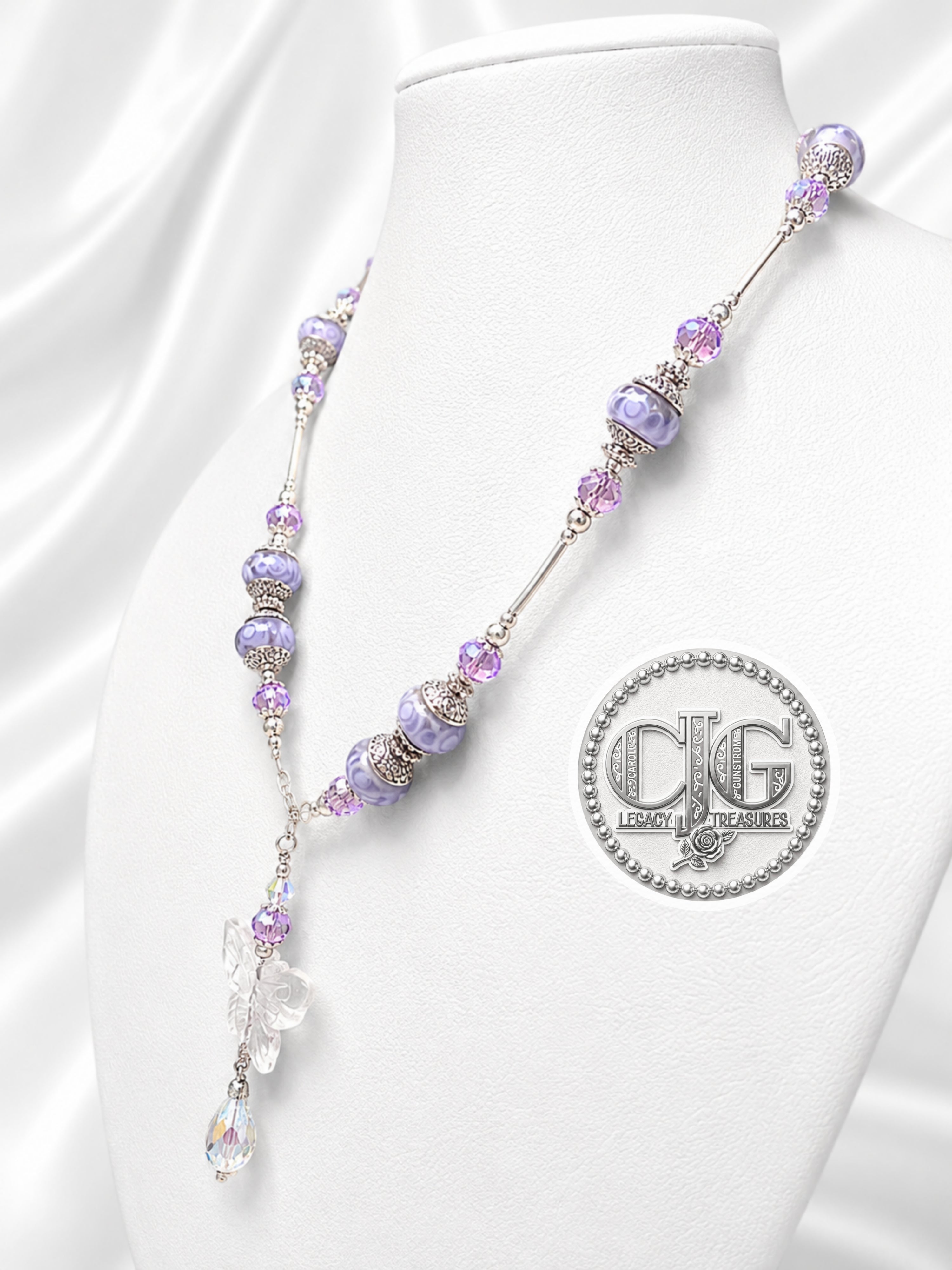 Lavender Y-Drop Pandora Beaded Butterfly Necklace