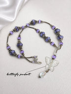 Lavender Butterfly Pandora Necklace & Crystal Earrings Set