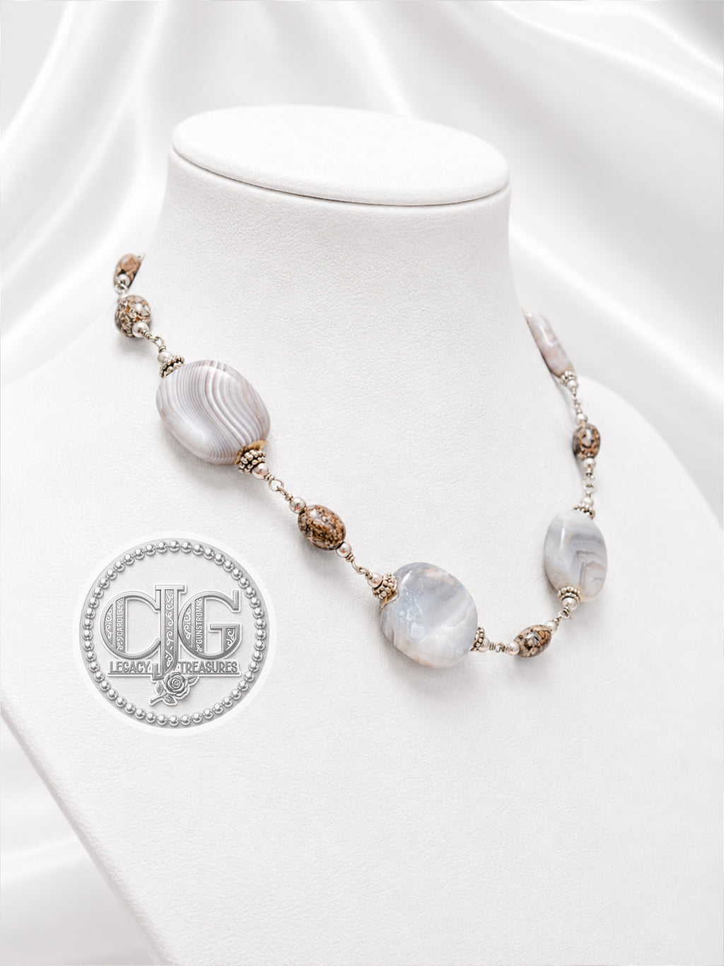 Grey & Brown Lace Agate Necklace