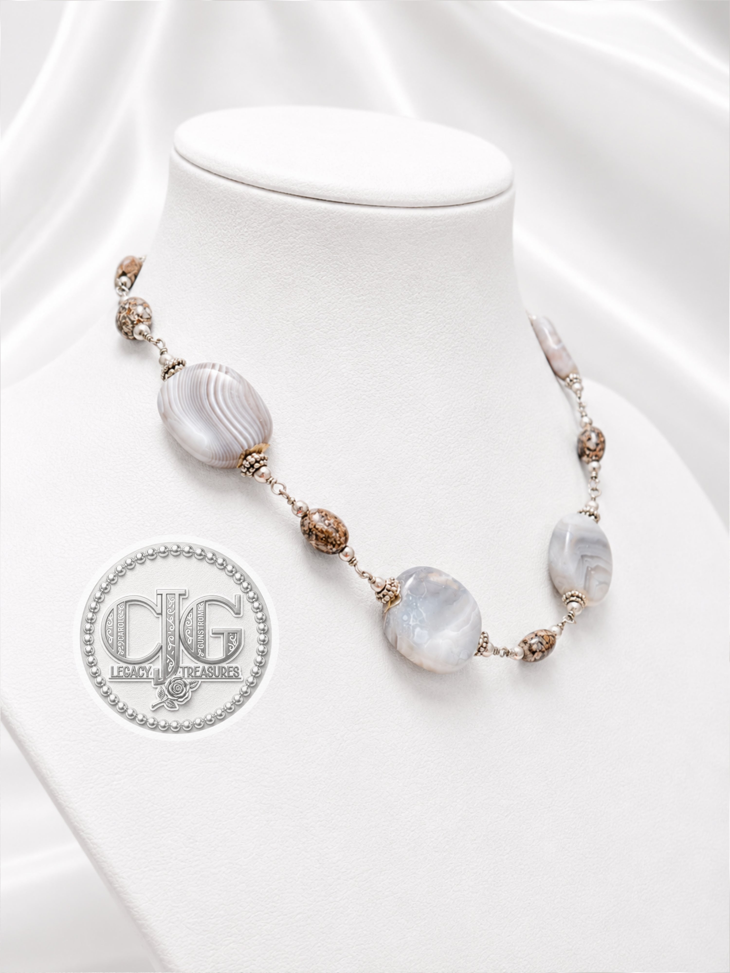 Grey & Brown Lace Agate Necklace