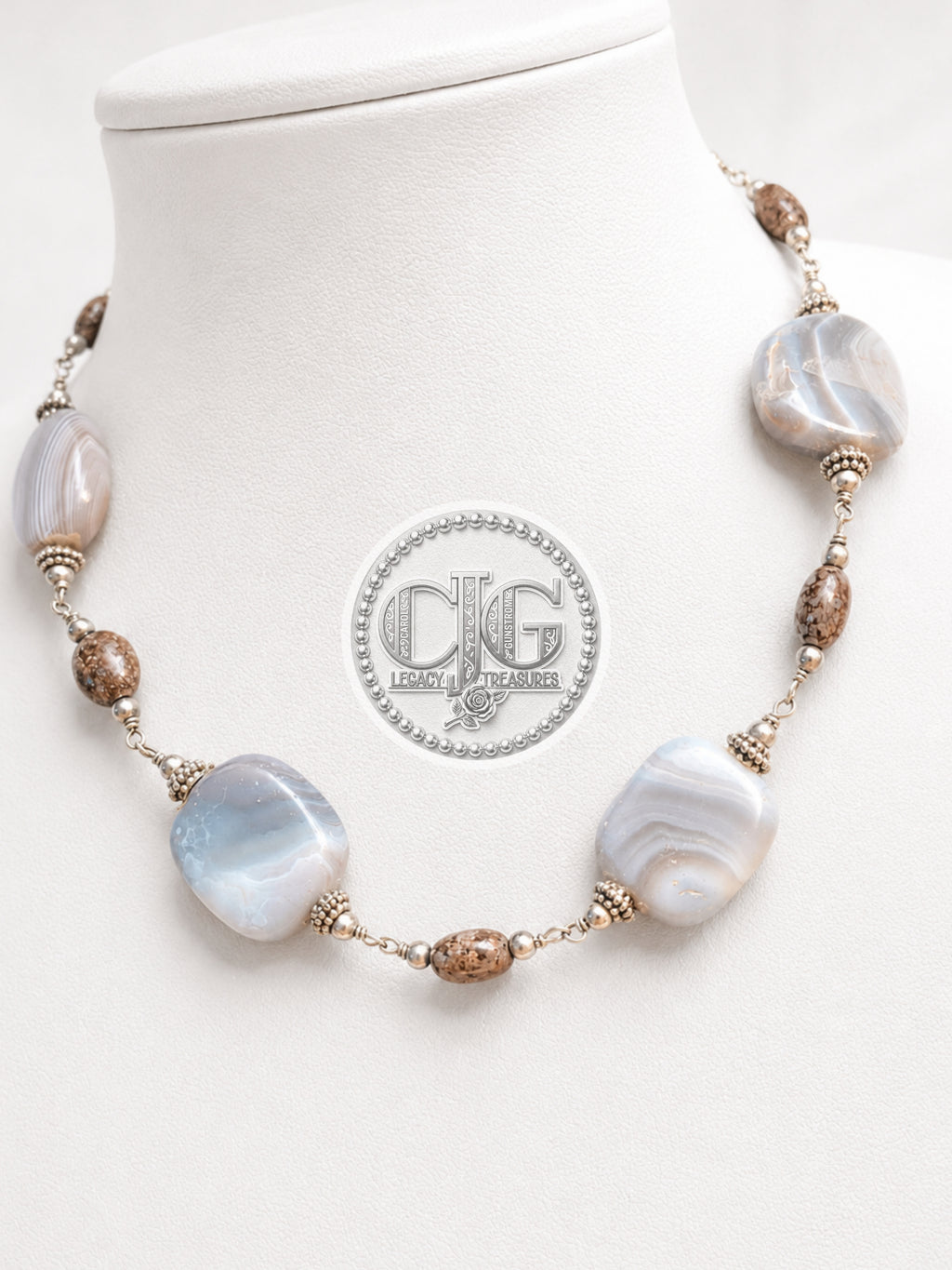Grey & Brown Lace Agate Necklace