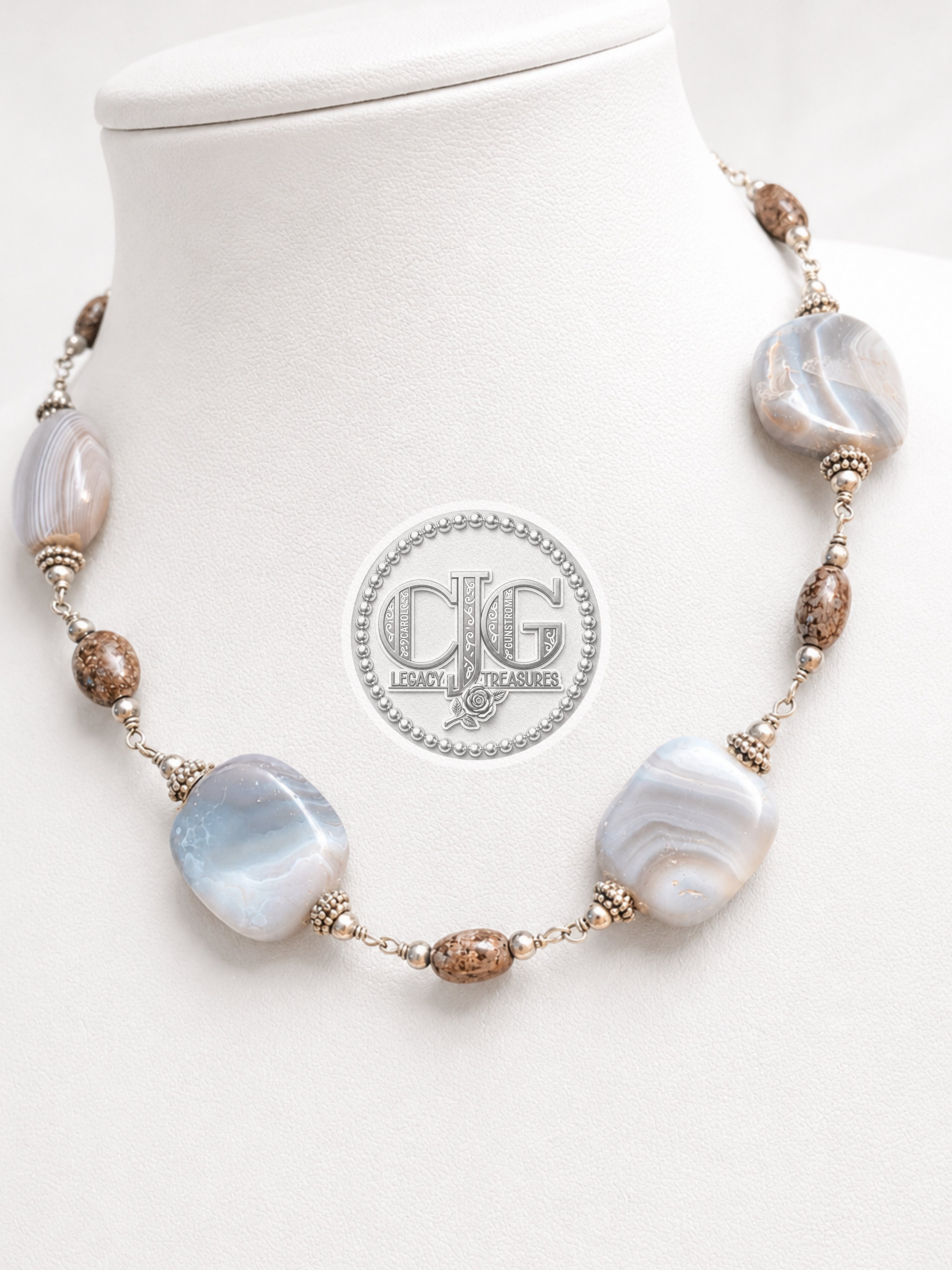 Grey & Brown Lace Agate Necklace