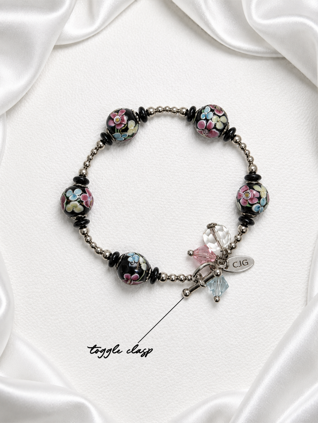 Midnight Floral Lampwork Bracelet