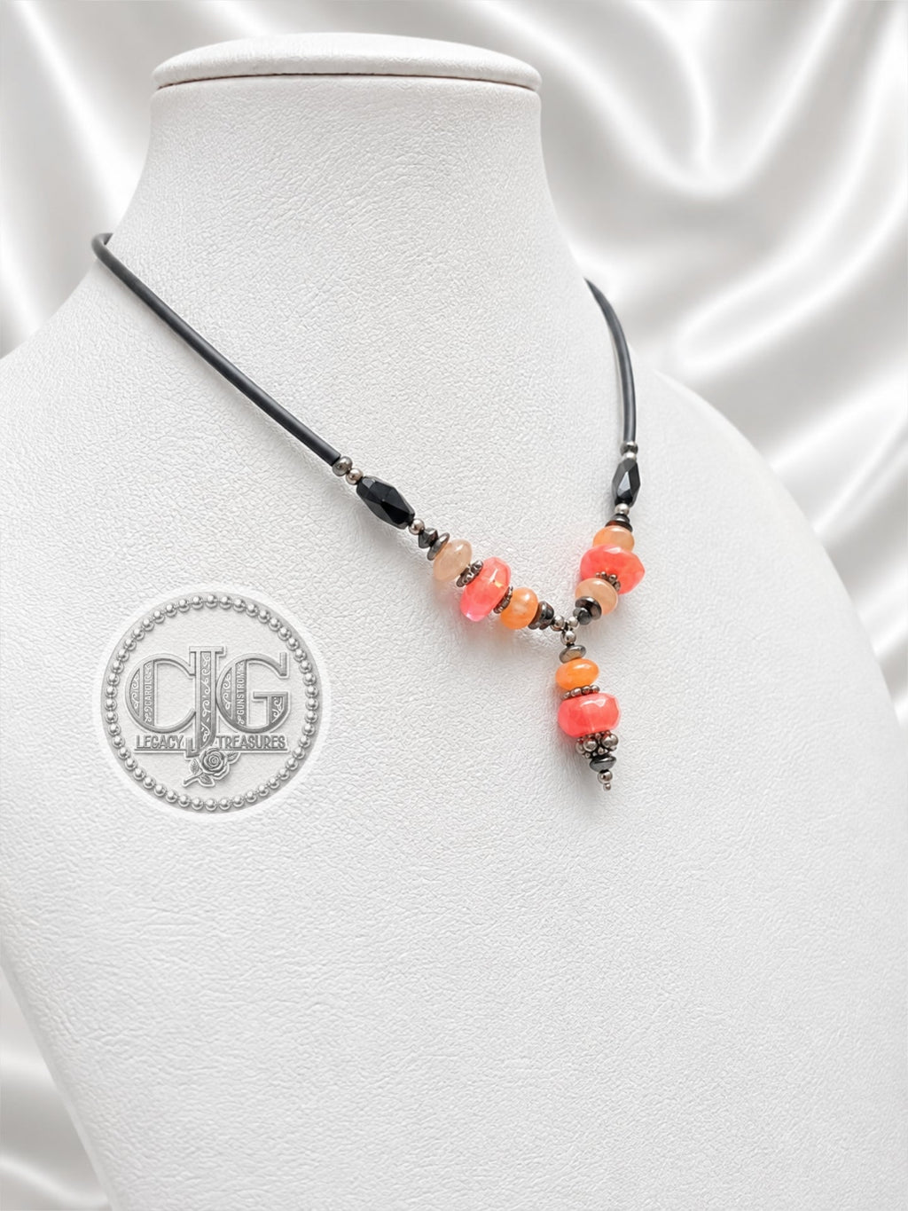 Coral Chalcedony Drop Necklace