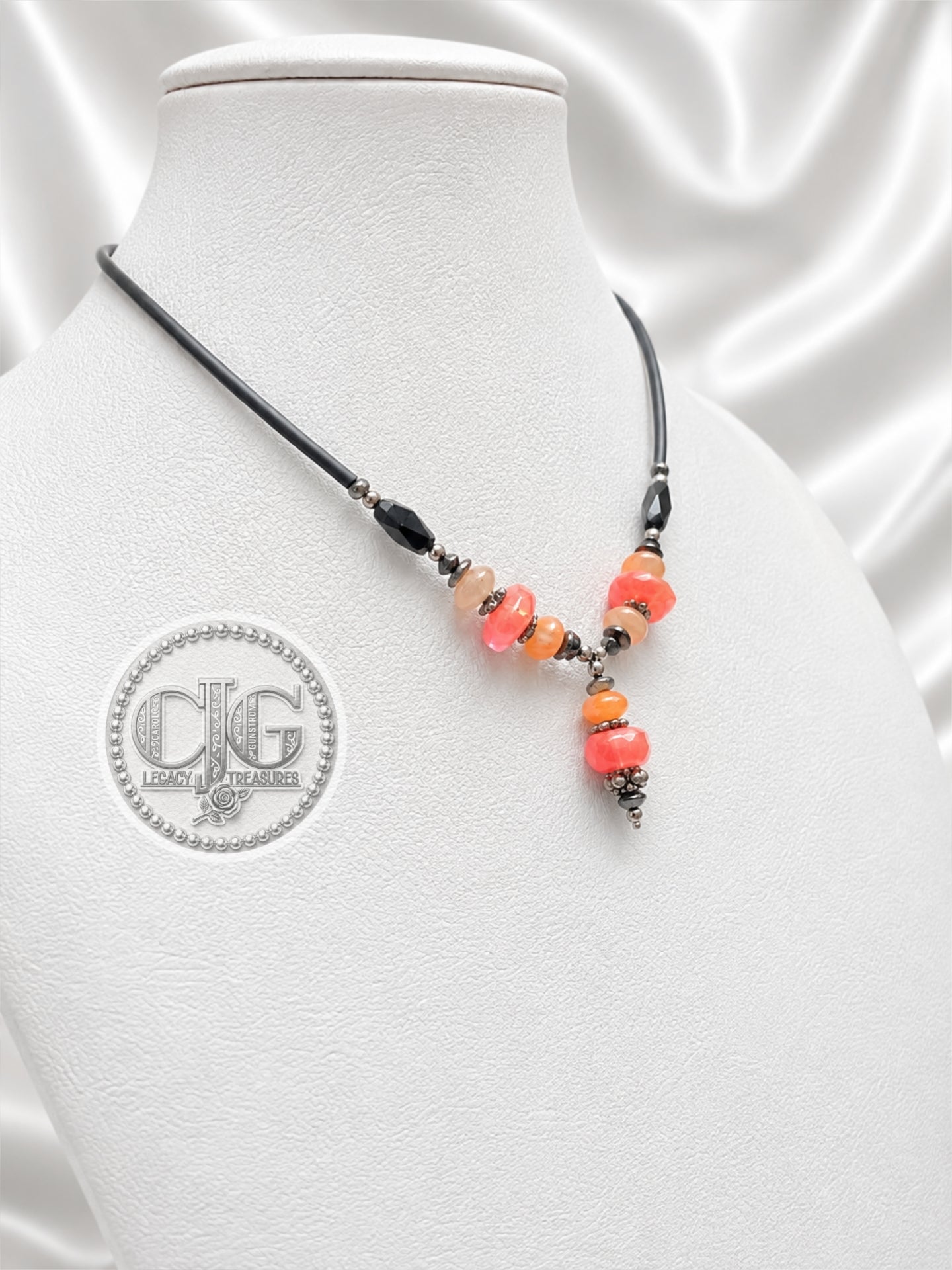 Coral Chalcedony Drop Necklace