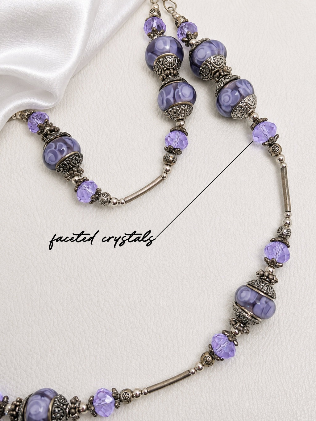 Lavender Butterfly Pandora Necklace & Crystal Earrings Set