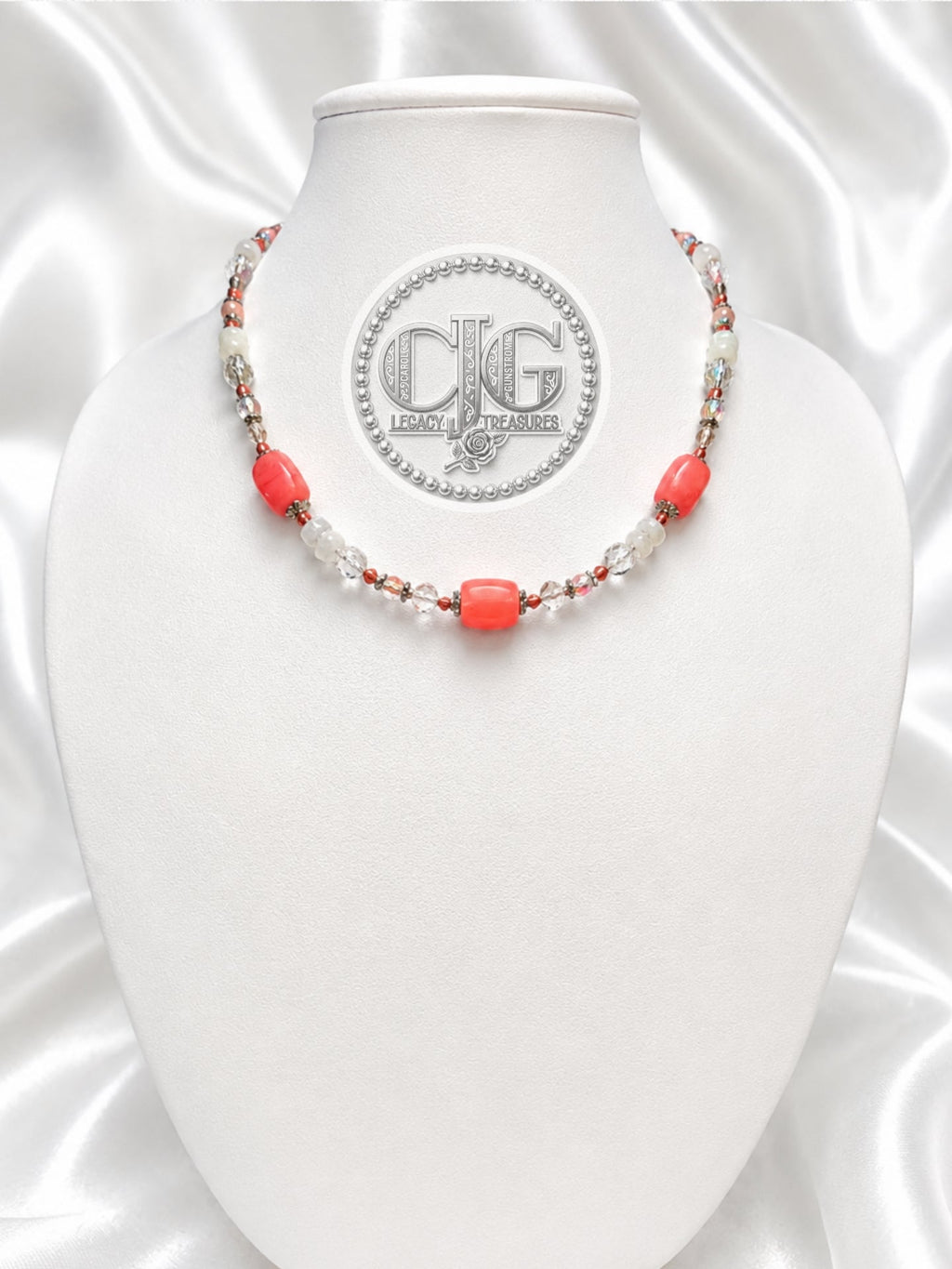 Coral & Glass Lampwork Beaded Necklace