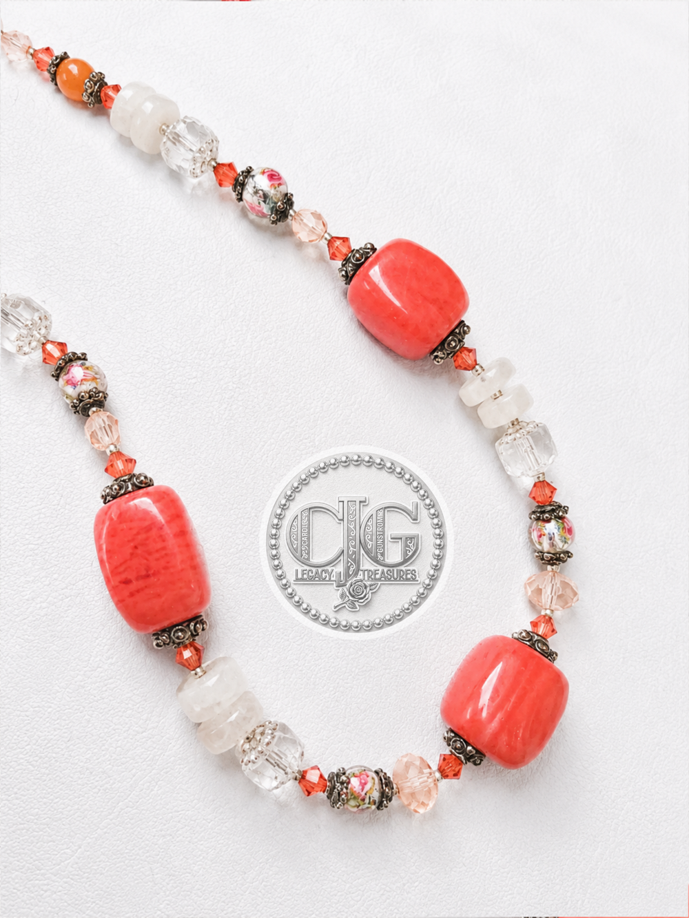 Coral & Glass Lampwork Beaded Necklace