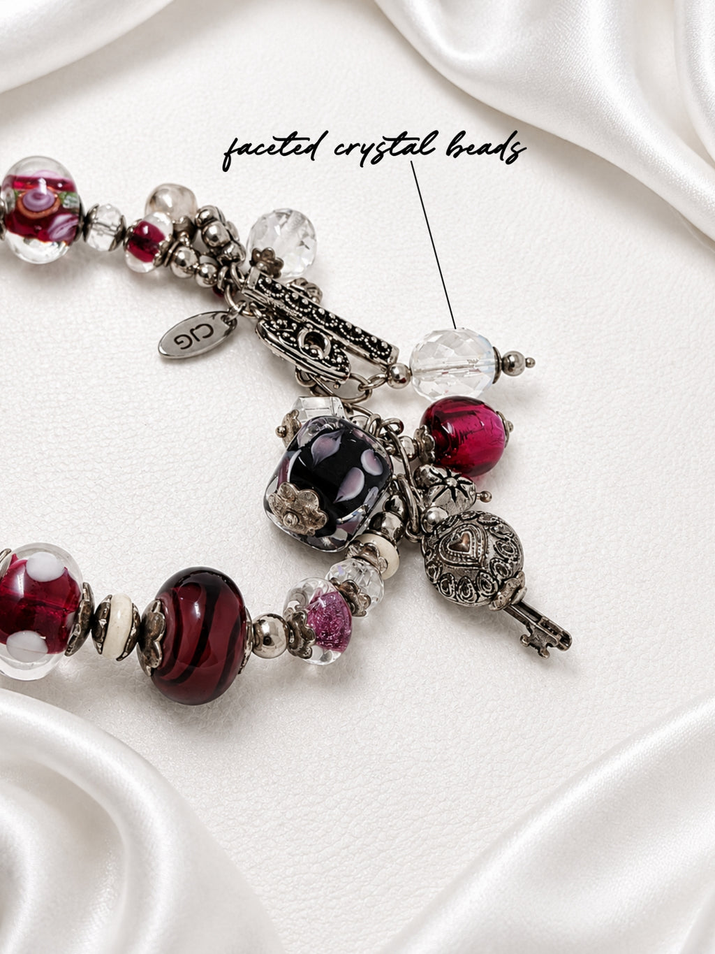 Cranberry Pandora Glass Charm Bracelet