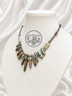 Iridescent Spiked Aura Quartz & Beaded Necklace