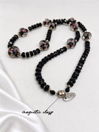 Black-Pink Crystal & Floral Necklace
