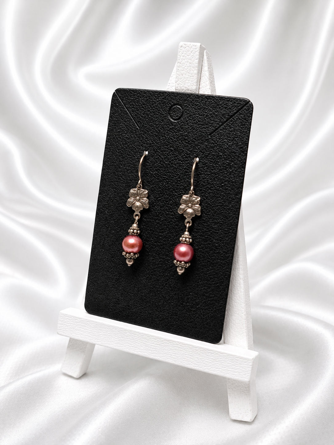 Rose Pearl & Silver Floral Earrings