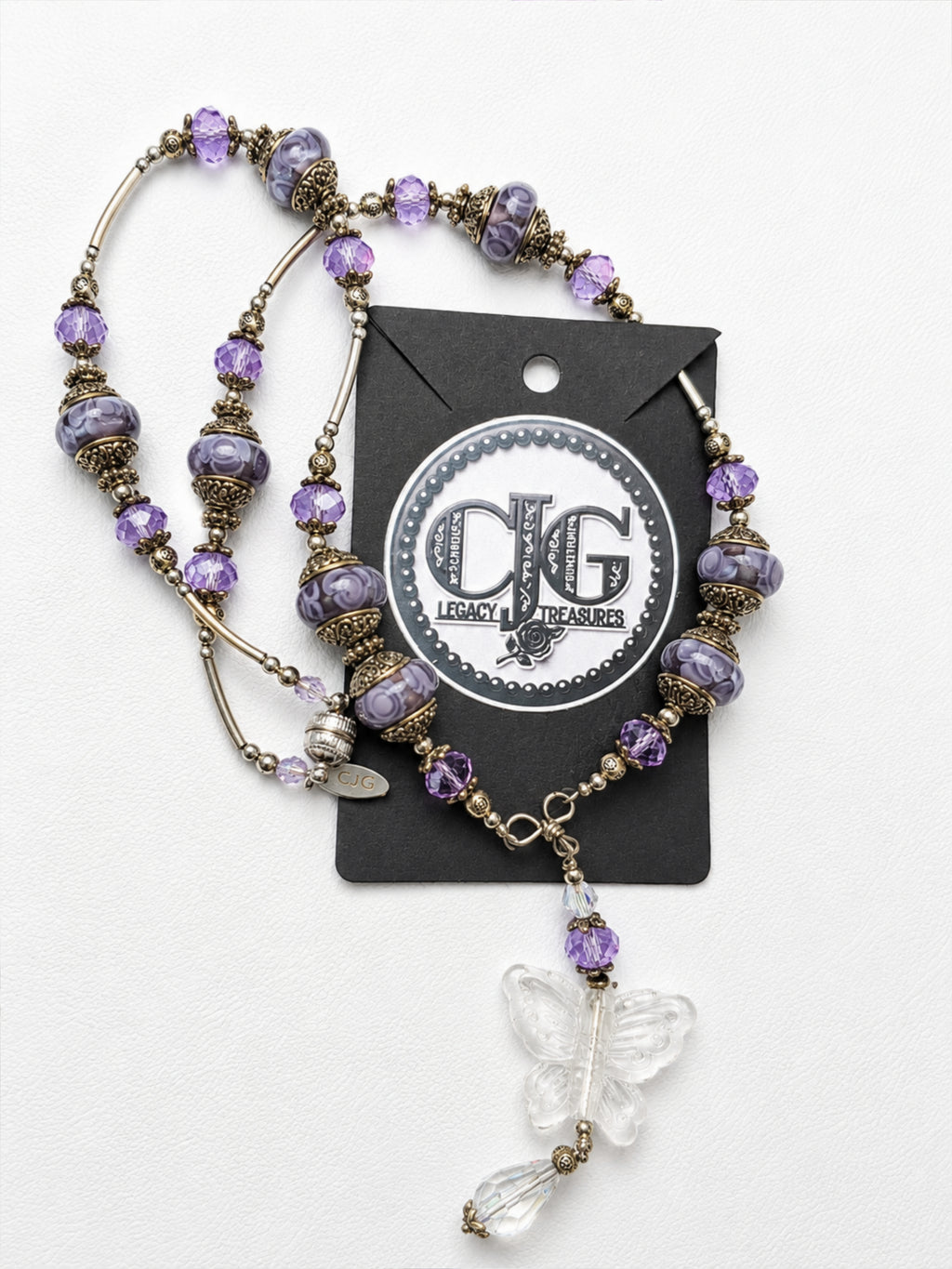 Lavender Y-Drop Pandora Beaded Butterfly Necklace