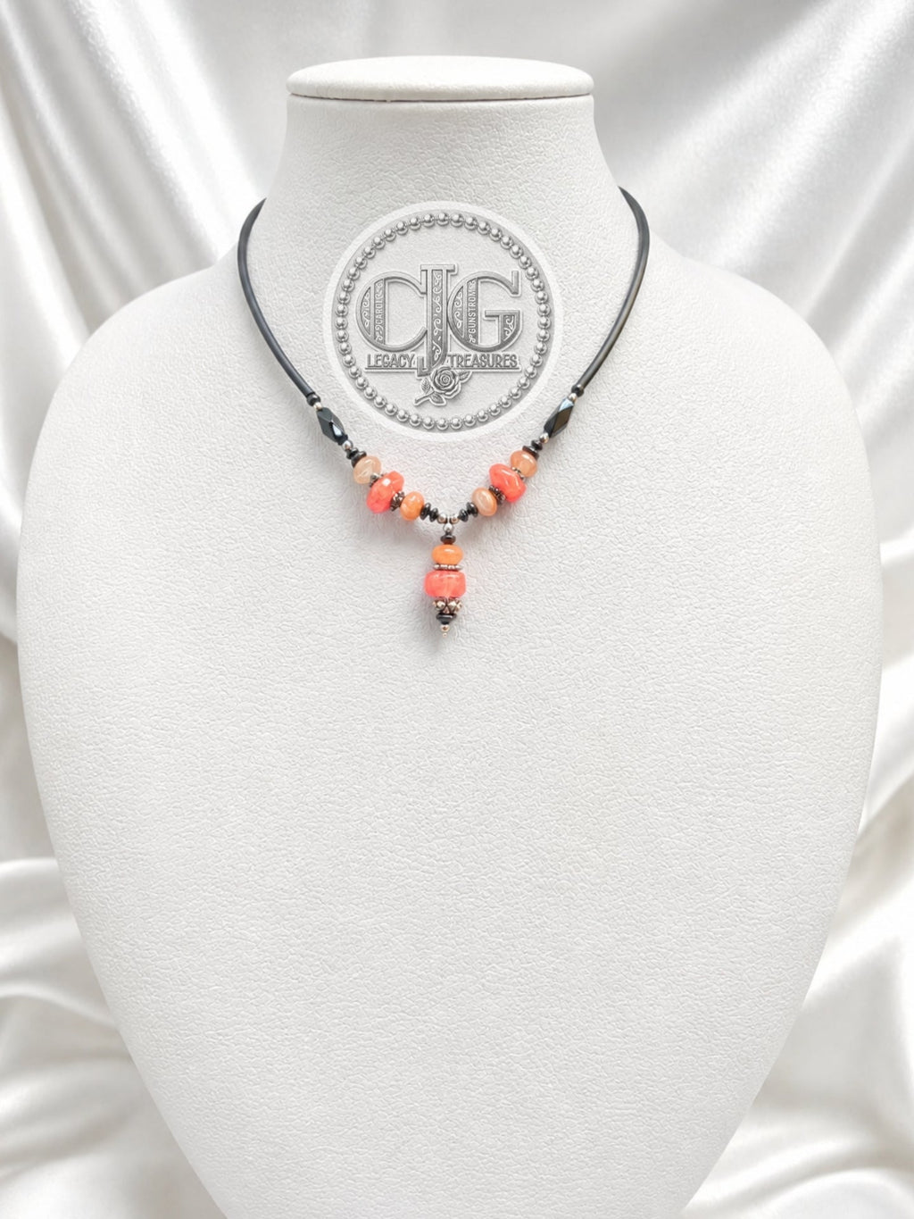 Coral Chalcedony Drop Necklace