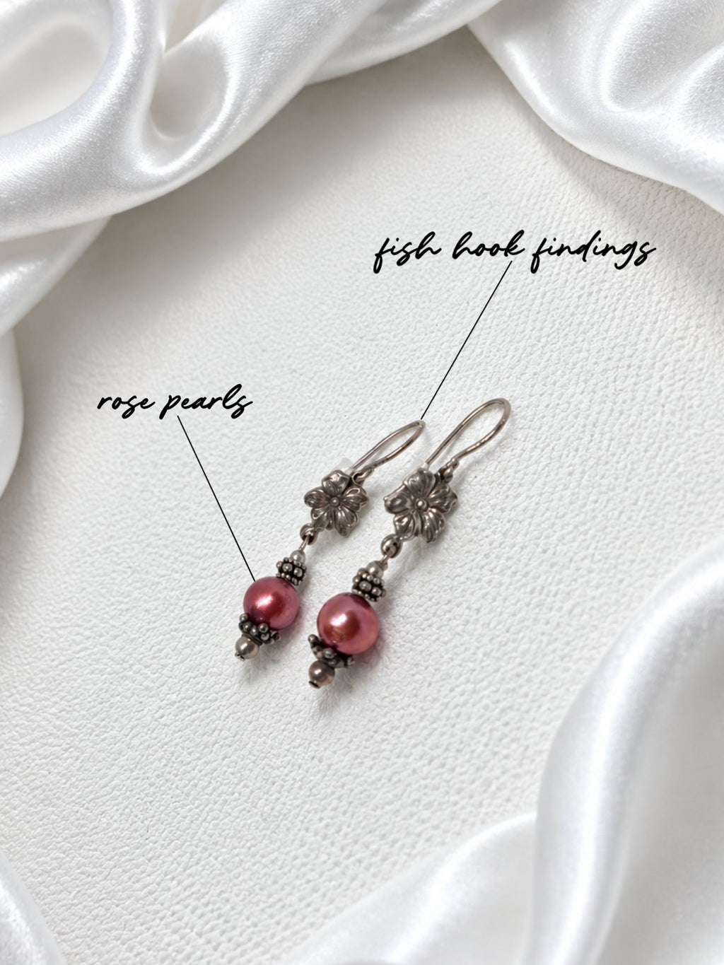 Rose Pearl & Silver Floral Earrings