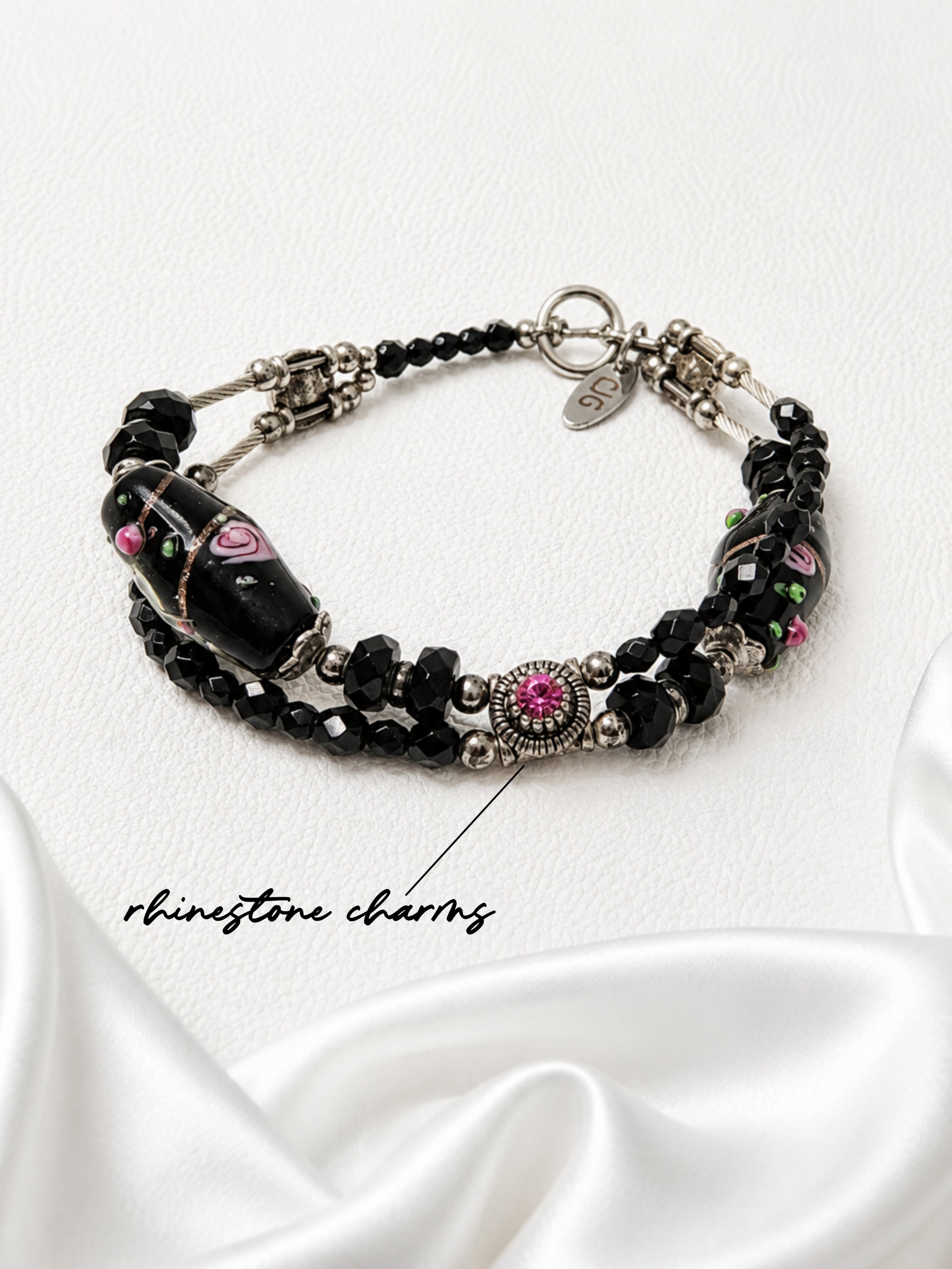 Black-Pink Rose Garden Bracelet